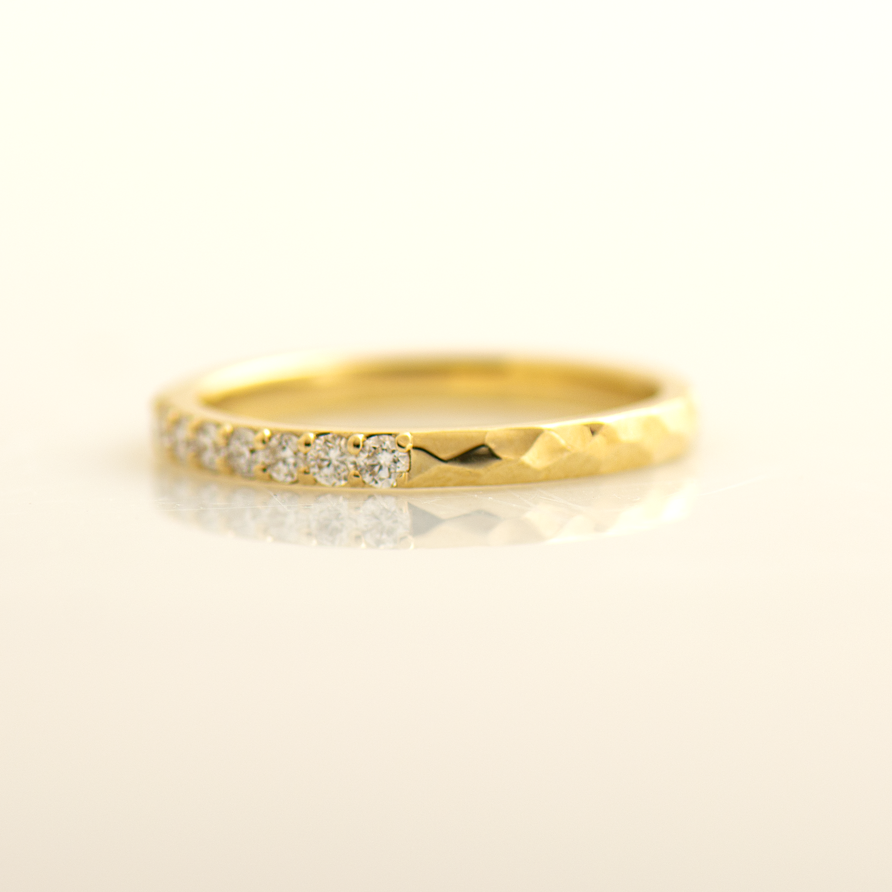 2 MM Hammered Pave Diamond Ring