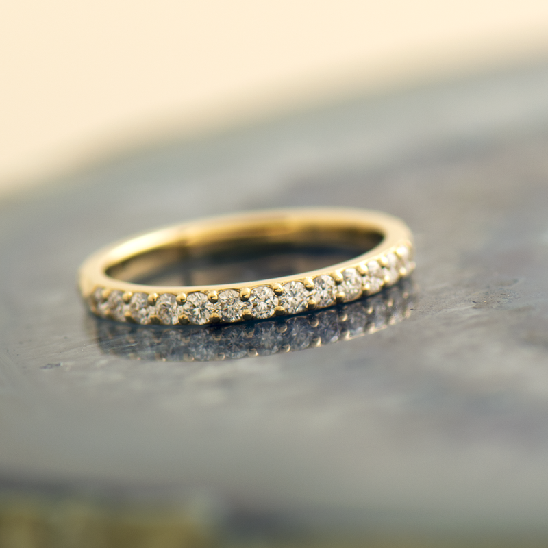 2 MM Hammered Pave Diamond Ring