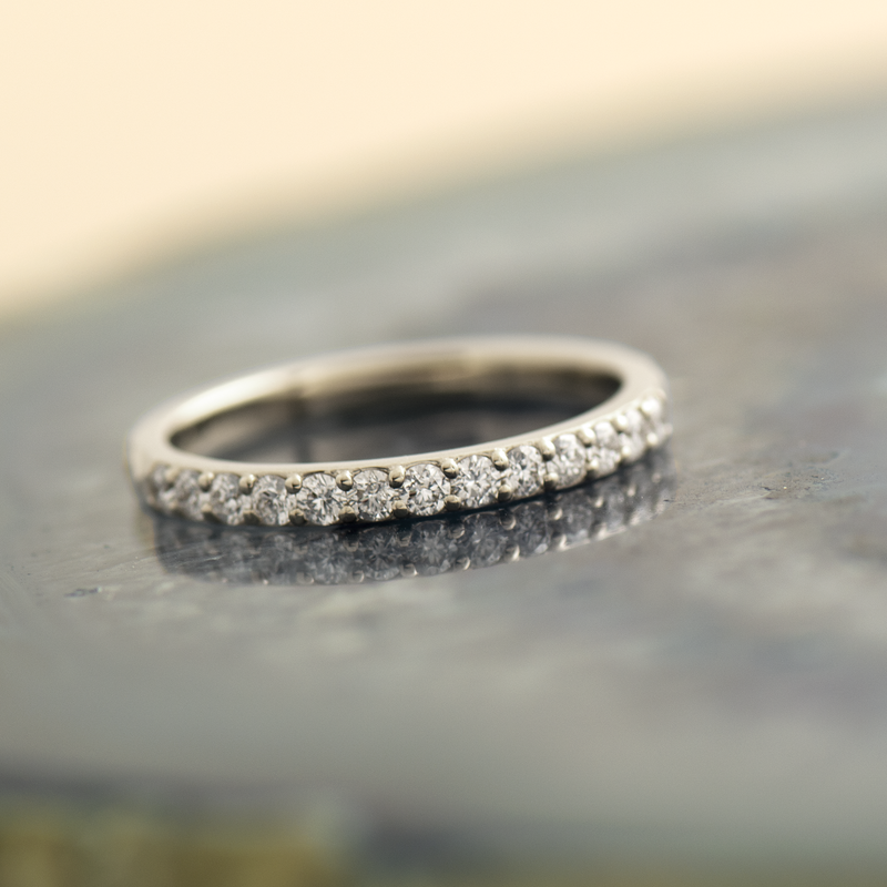 2 MM Hammered Pave Diamond Ring