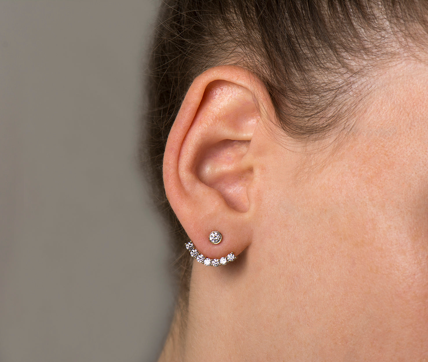 Ear Jacket Earrings With Diamond Studs