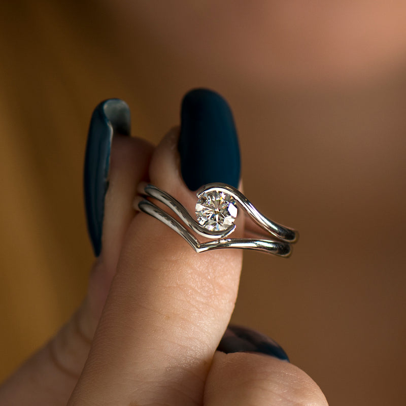 Sterling Silver Moissanite Diamond Engagement Ring Set - Shraddha Shree Gems