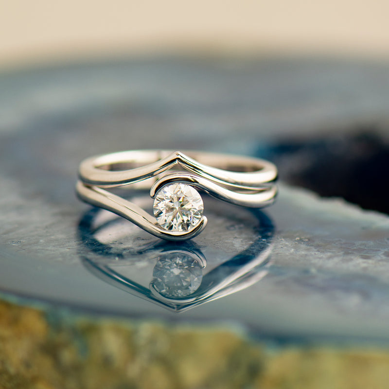 GemsMagic Oval Moissanite Half Eternity Leaf Engagement Ring Set 2pcs –  gemsmagic