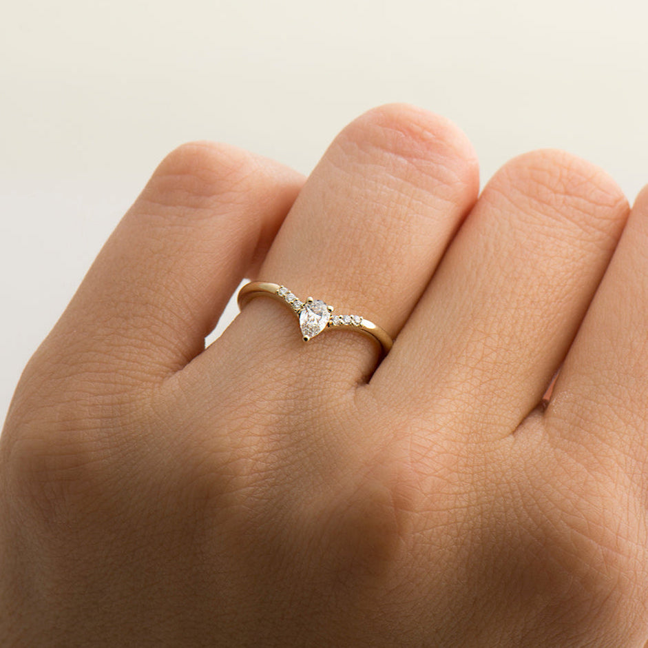 V Shaped Pear cut Engagement Ring