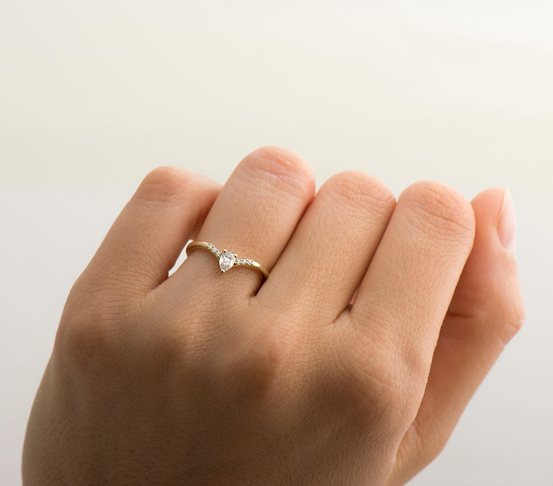 Triangle Diamond V Shaped Engagement Ring Rose Gold - Doron Merav