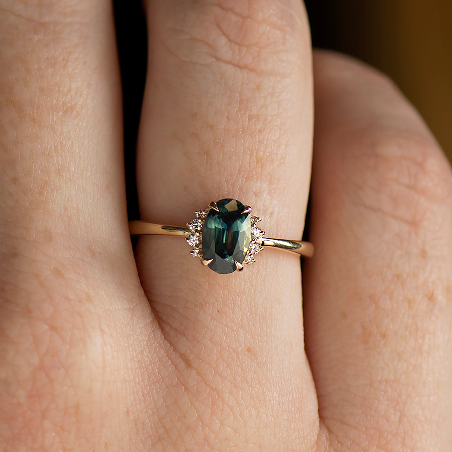 Teal Sapphire Engagement Ring