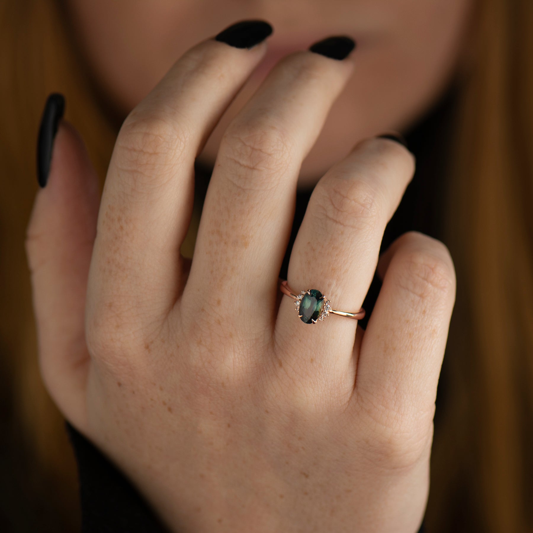 Teal Sapphire Engagement Ring