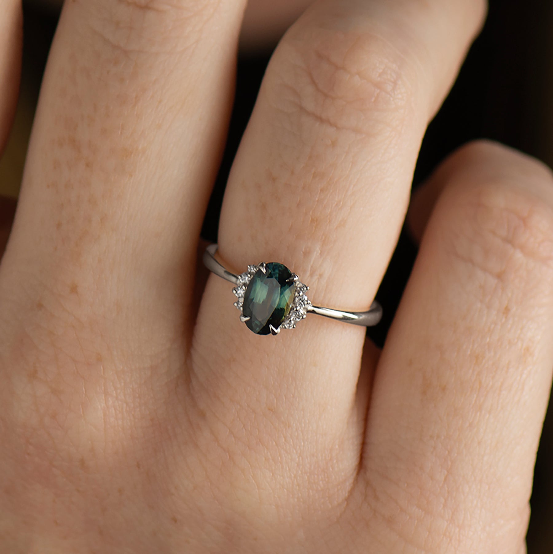 Teal Sapphire Engagement Ring