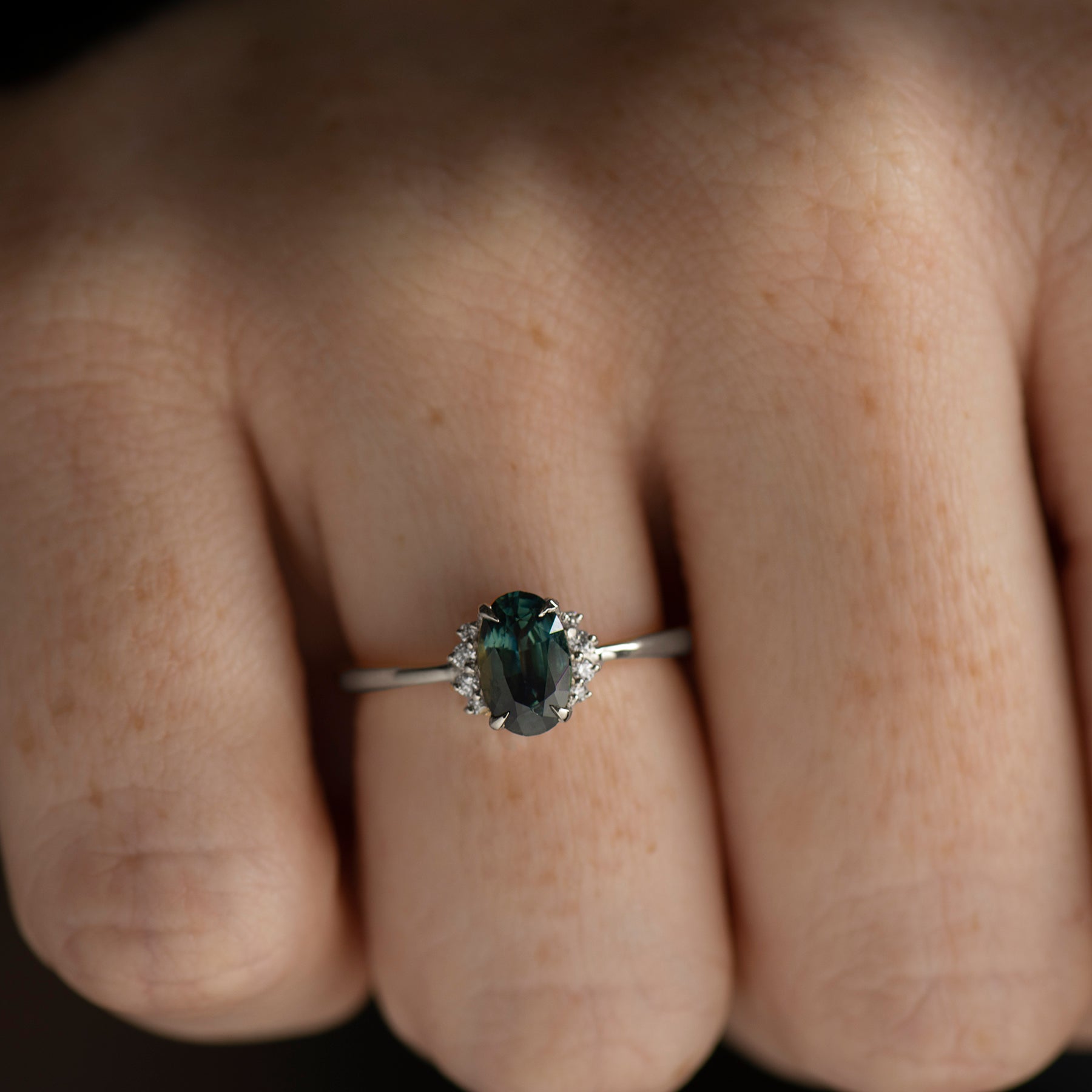 Teal Sapphire Engagement Ring