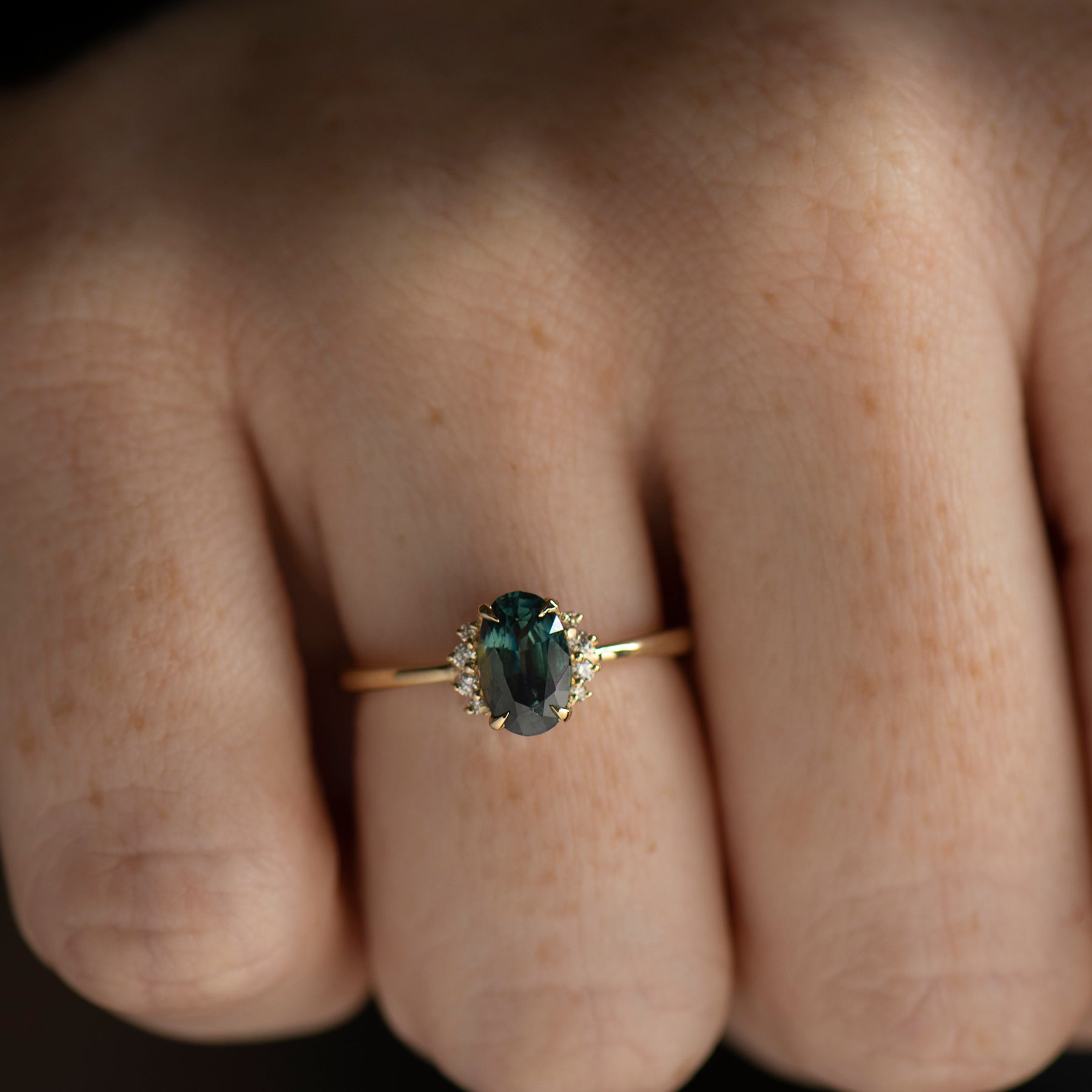 Teal Sapphire Engagement Ring