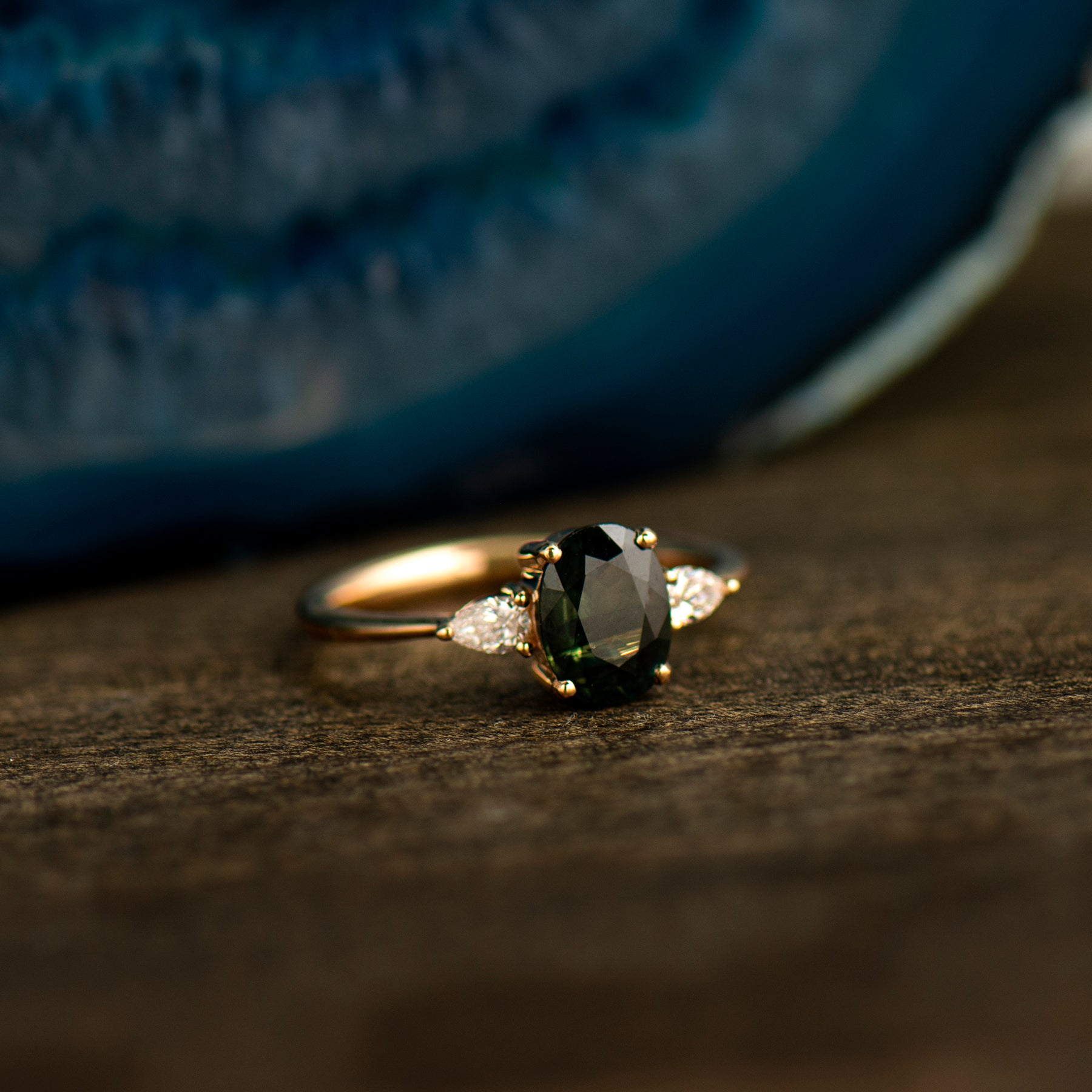 Teal Sapphire Engagement Ring