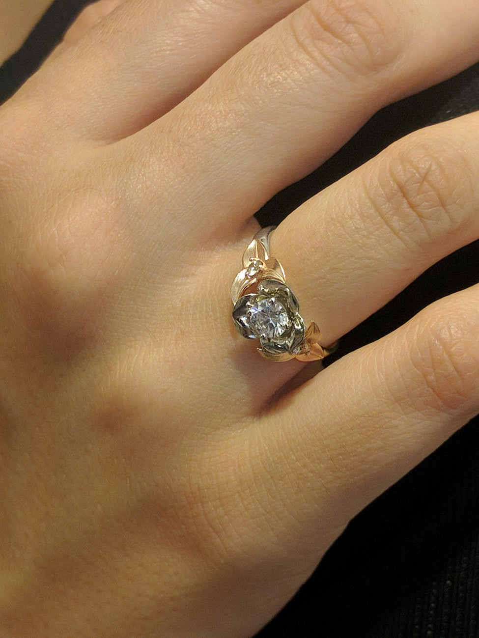 Two Tone Flower And Leaf Ring