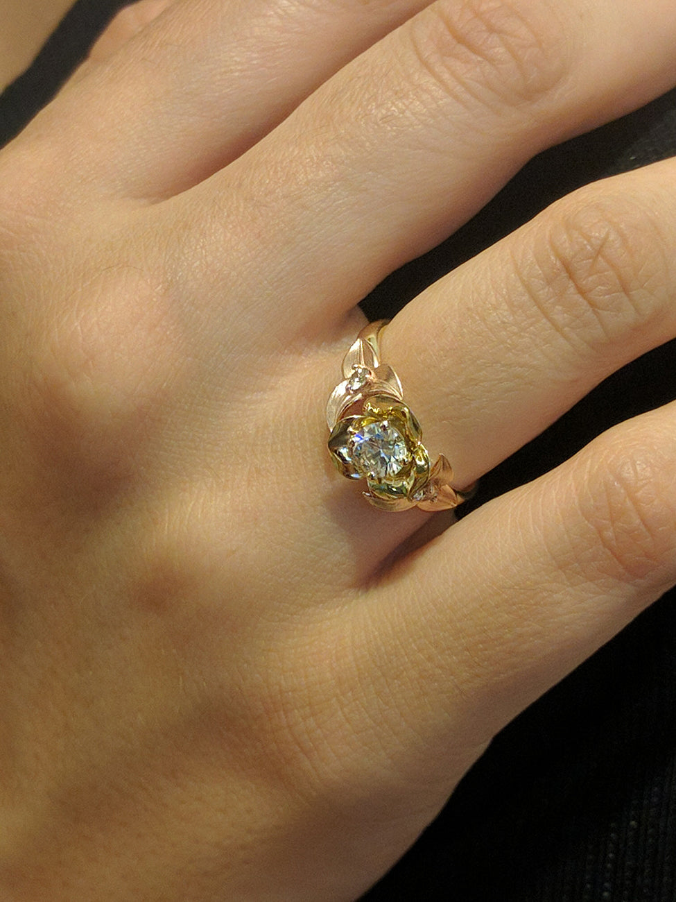 Two Tone Flower And Leaf Ring