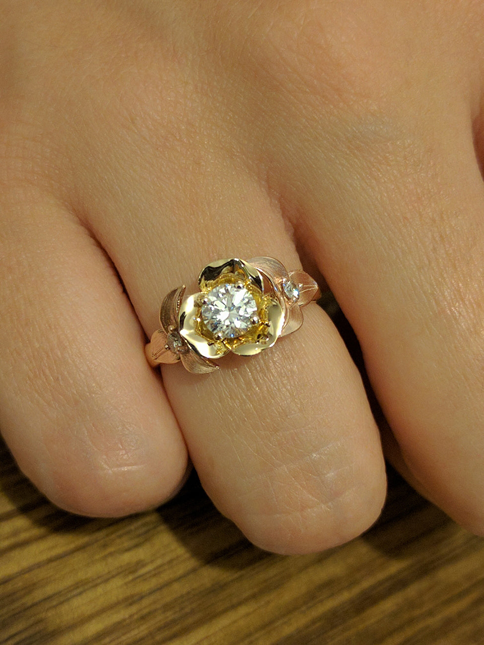Two Tone Flower And Leaf Ring