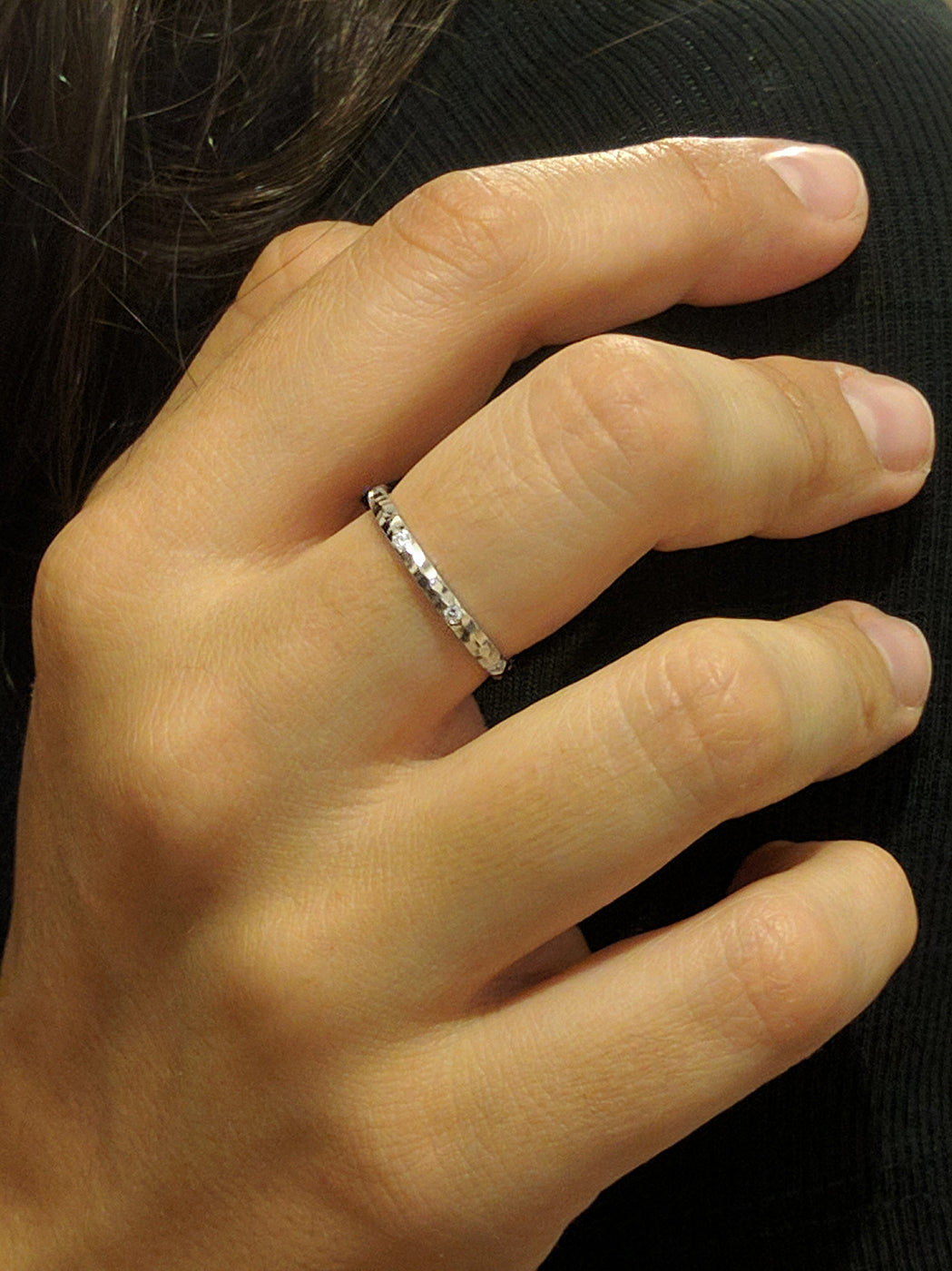 2 MM Evenly Spaced Eternity Diamond Ring - Hammered