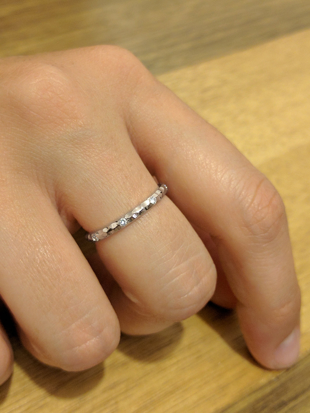 2 MM Evenly Spaced Eternity Diamond Ring - Hammered